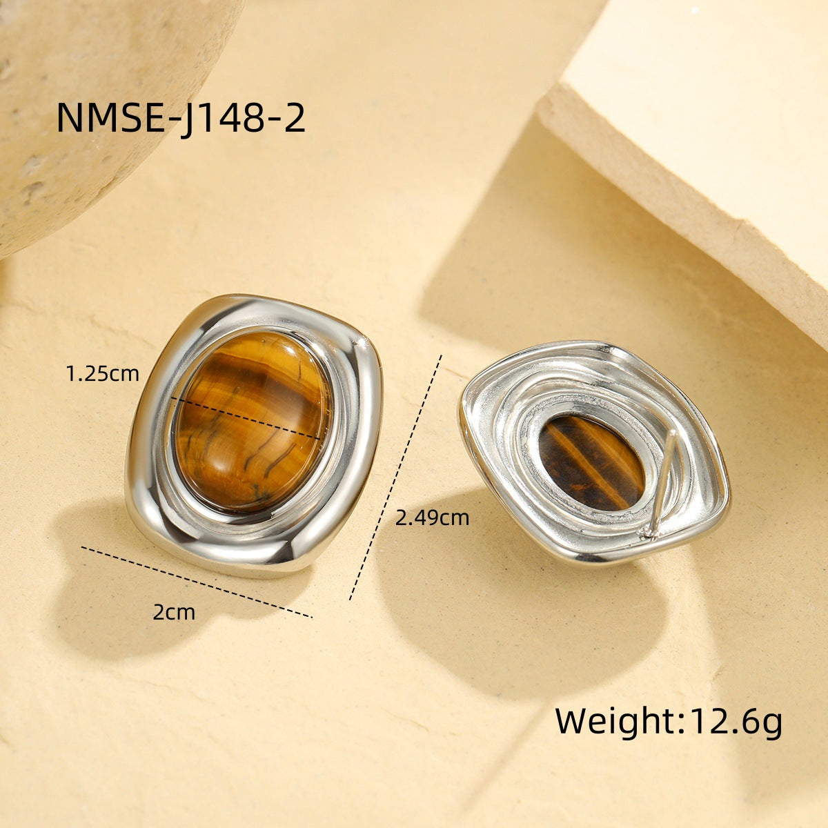 Wholesale Stainless steel tiger eye stone oval earrings retro earrings