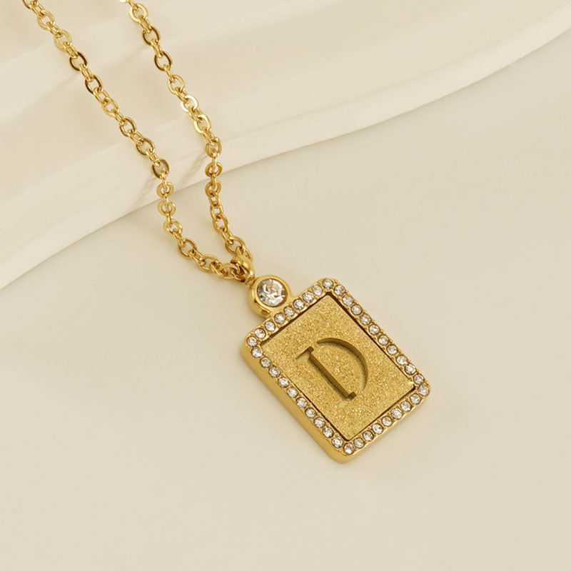Wholesale Stainless Steel Pressed Sand Necklace Women's Diamond 18K Hollow 26 English Letters Clavicle Chain Choker Necklace ACC-NE-Zhongy002