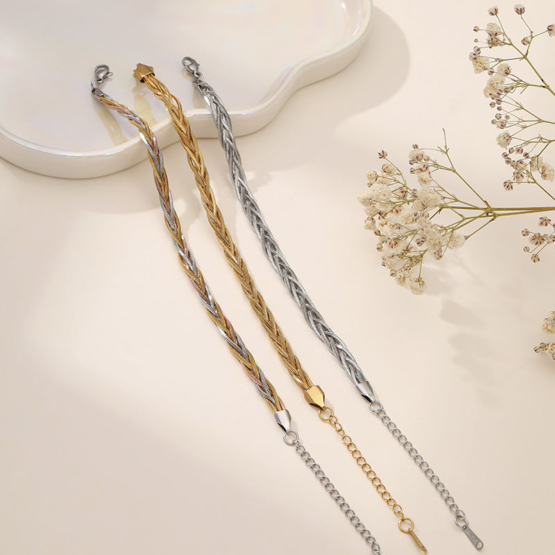 Wholesale Titanium Steel Snake Bone Chain Woven Three-Color  Bracelet Fashion Accessory