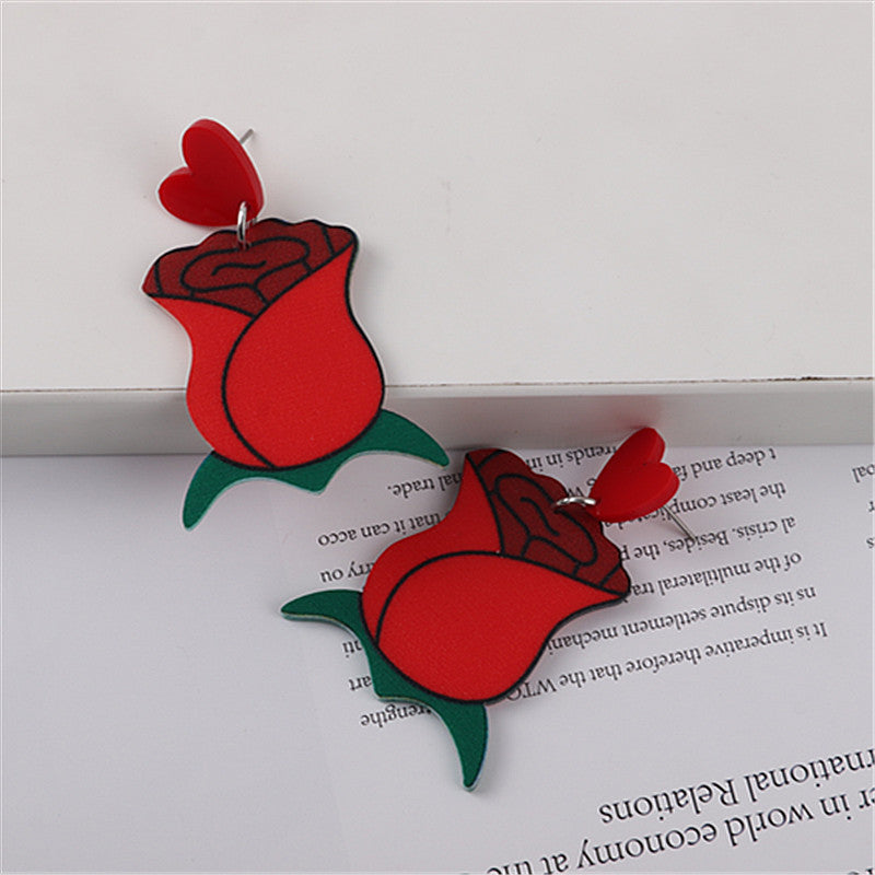 Wholesale Valentine' s Day Love Bear Rose Heart Earrings