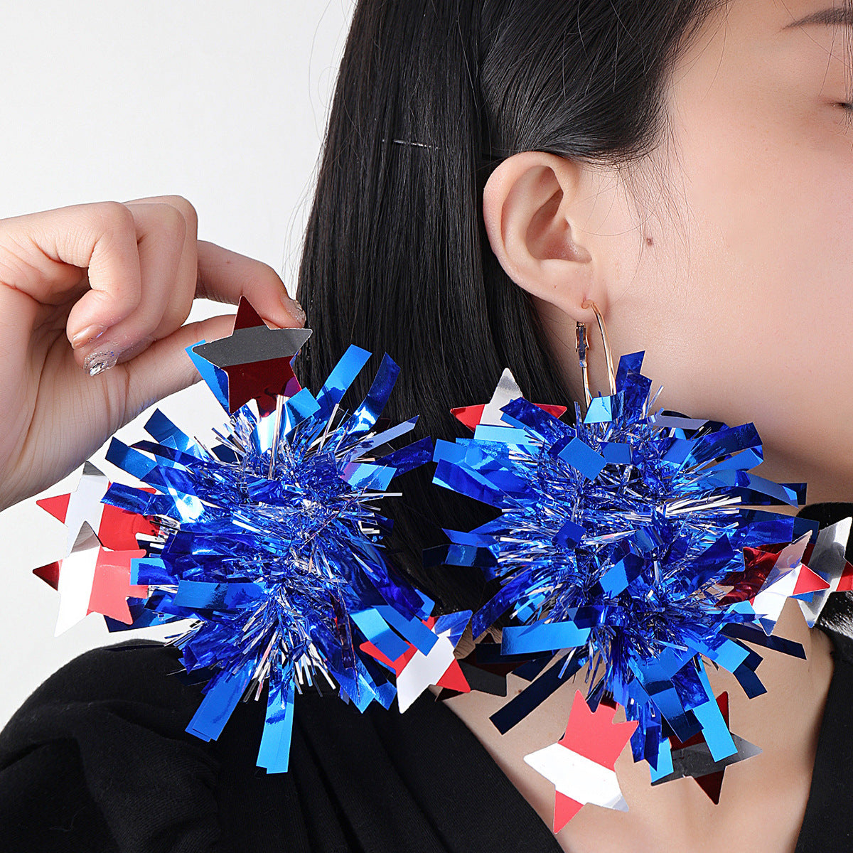 Wholesale U.S. National Day Independence Day Red White Blue Shiny Plastic Earrings
