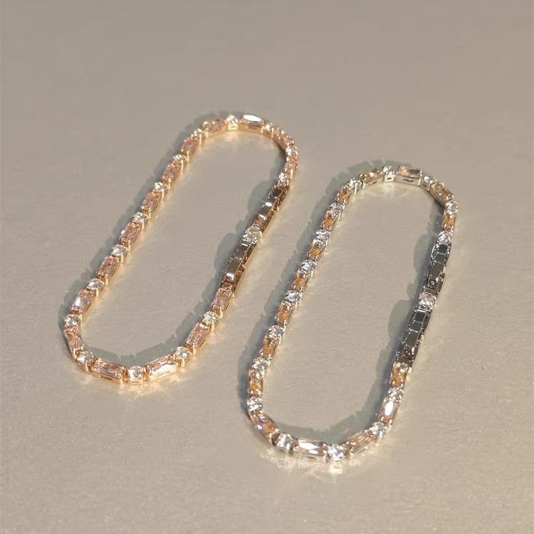 Wholesale Copper Plated Champagne CZ Square Bead Bracelet,  Trendy Geometric Jewelry Accessory for Everyday Wear
