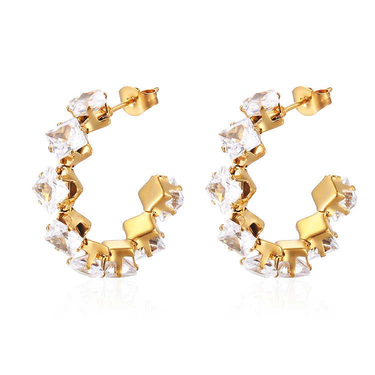 Wholesale Square Claw Zircon Earrings Stainless Steel Jewelry Accessory