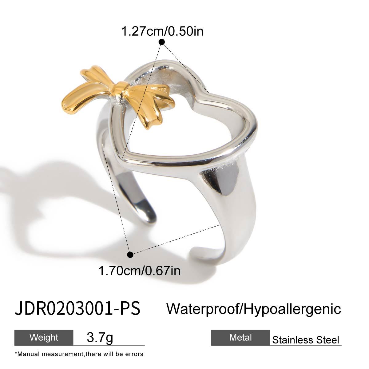 Wholesale Stainless steel  Color-free Women's Light Luxury High-end Gold and Silver Color-matching Love Bow Open Rings