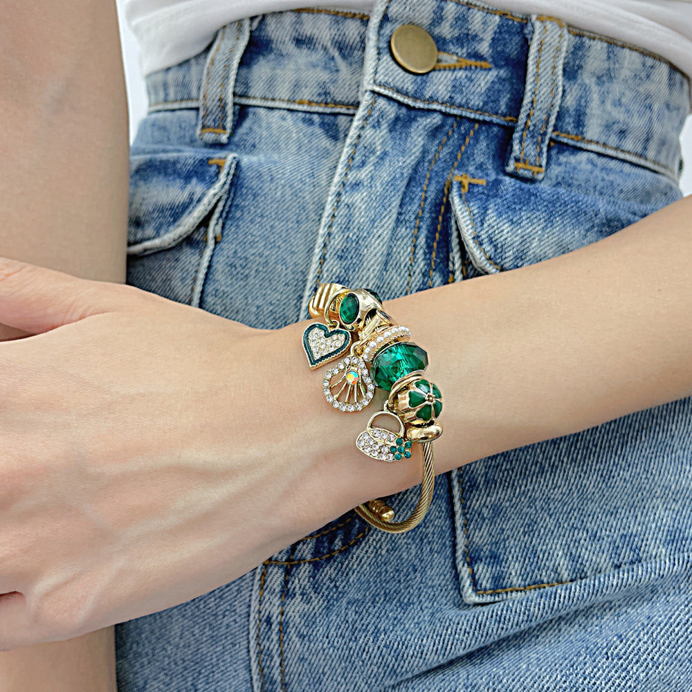 Wholesale stainless steel beaded crystal diamond bracelet personalized love shell small pendant bracelet