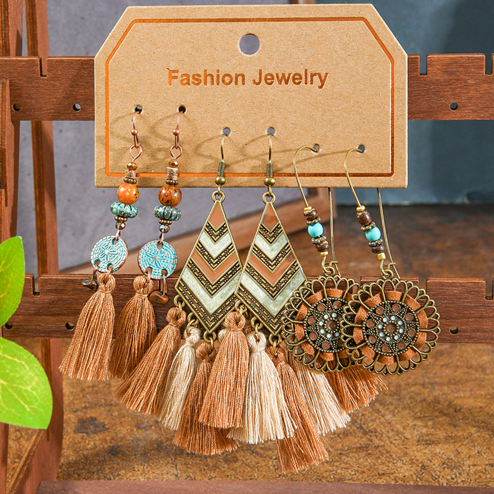 Wholesale Cross-Border Hot Selling Retro Bohemian Style Earrings Set Fashion Holiday Style Dopamine Color Ear Jewelry