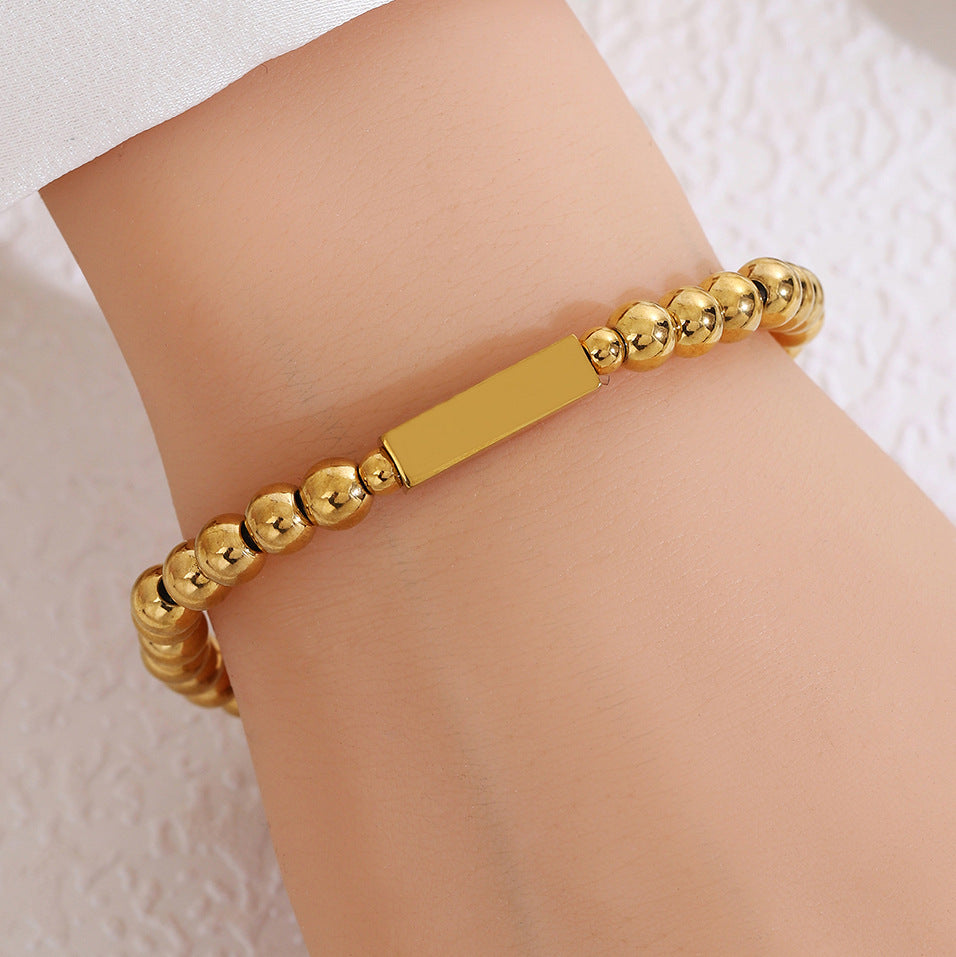 Wholesale  18K gold vacuum plating stainless steel square beaded bracelet