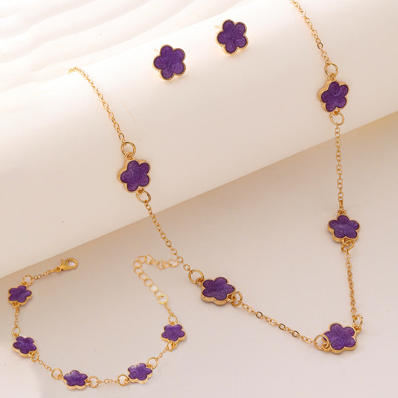Wholesale Clover Necklace Bracelet Earrings 3-piece Sets ACC-NE-ChaoKai011