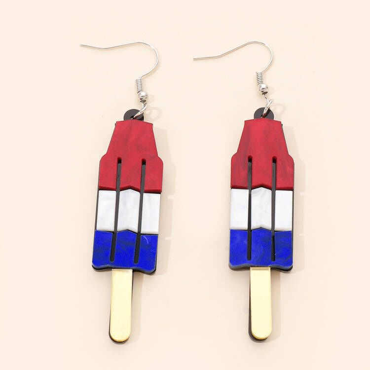 Wholesale  Independence Day Red White Blue Tricolor Geometric Spray Paint Stars Acrylic Wooden Women's Tassel Earrings