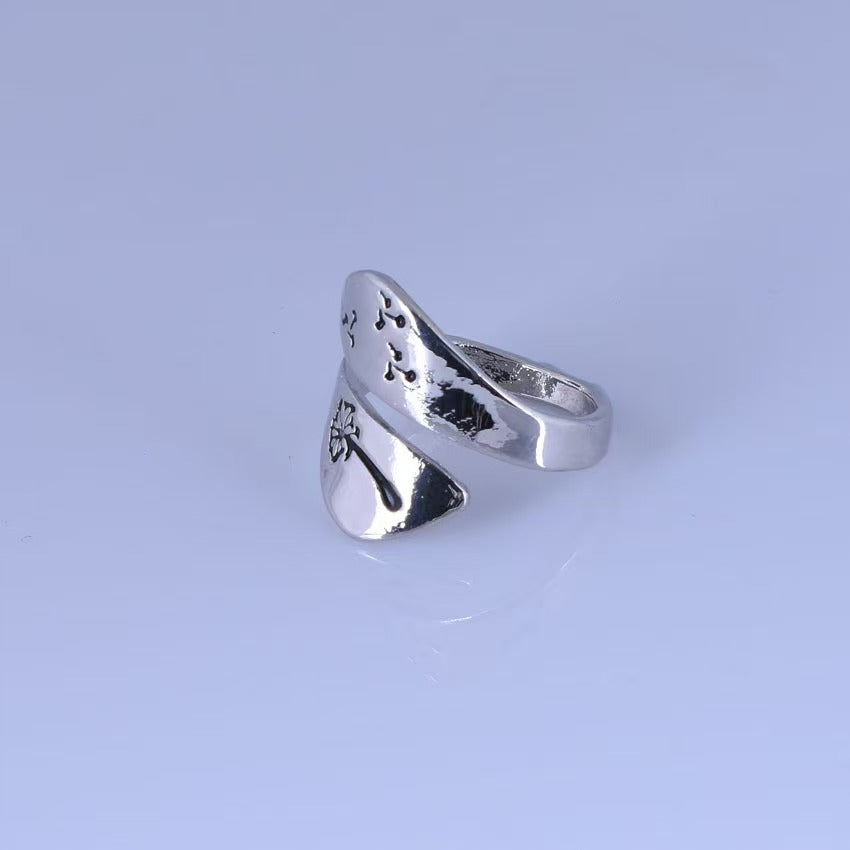 Wholesale Zinc Alloy Women Dandelion Ring Vintage Fashion Printed  Open Ring