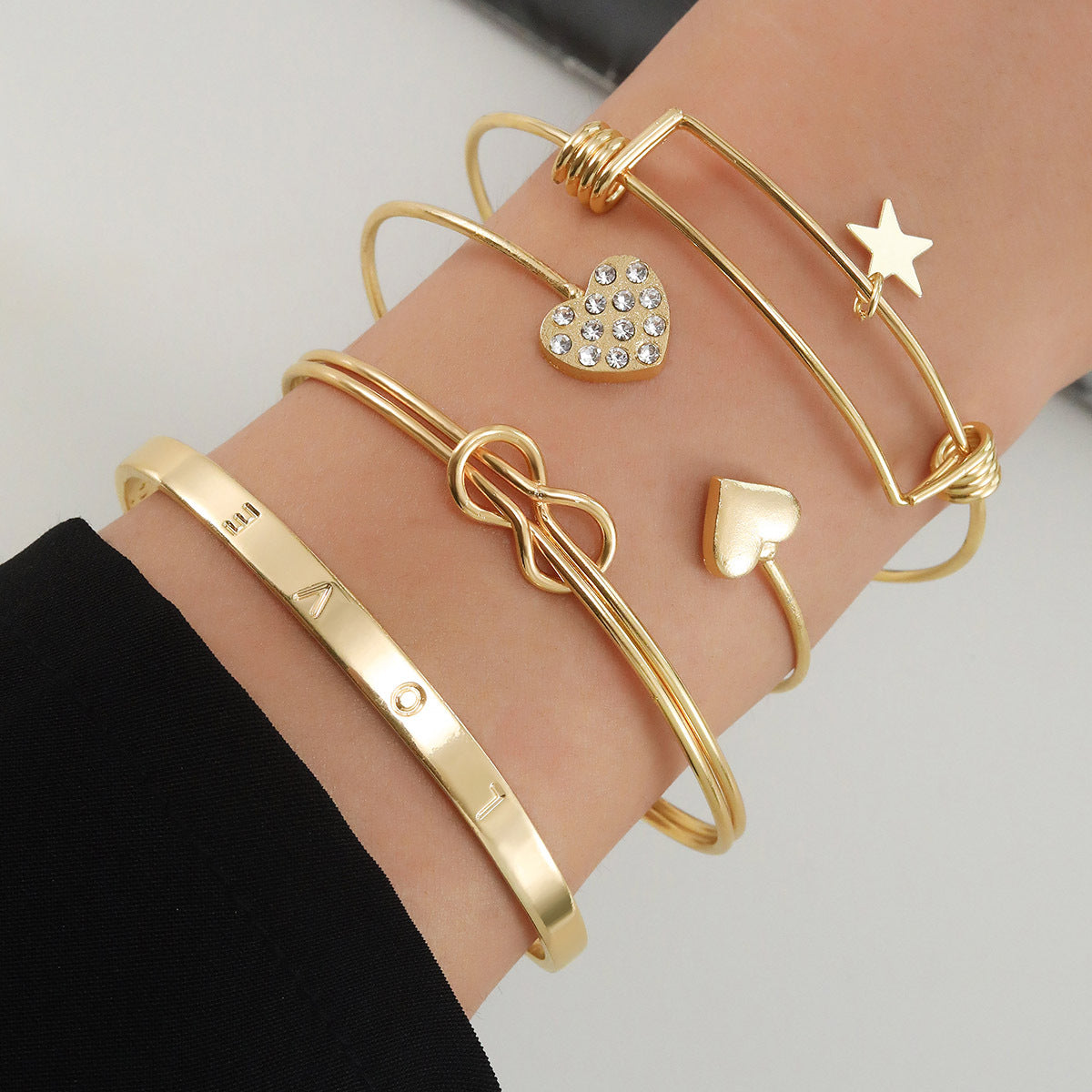 Wholesale  4pcs/set alloy love knot bracelet set creative heart love geometric cross bracelet
