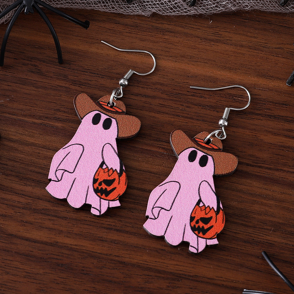 Wholesale  Halloween Ghost Face Pumpkin Cowboy Hat Ghost Pendant Earrings