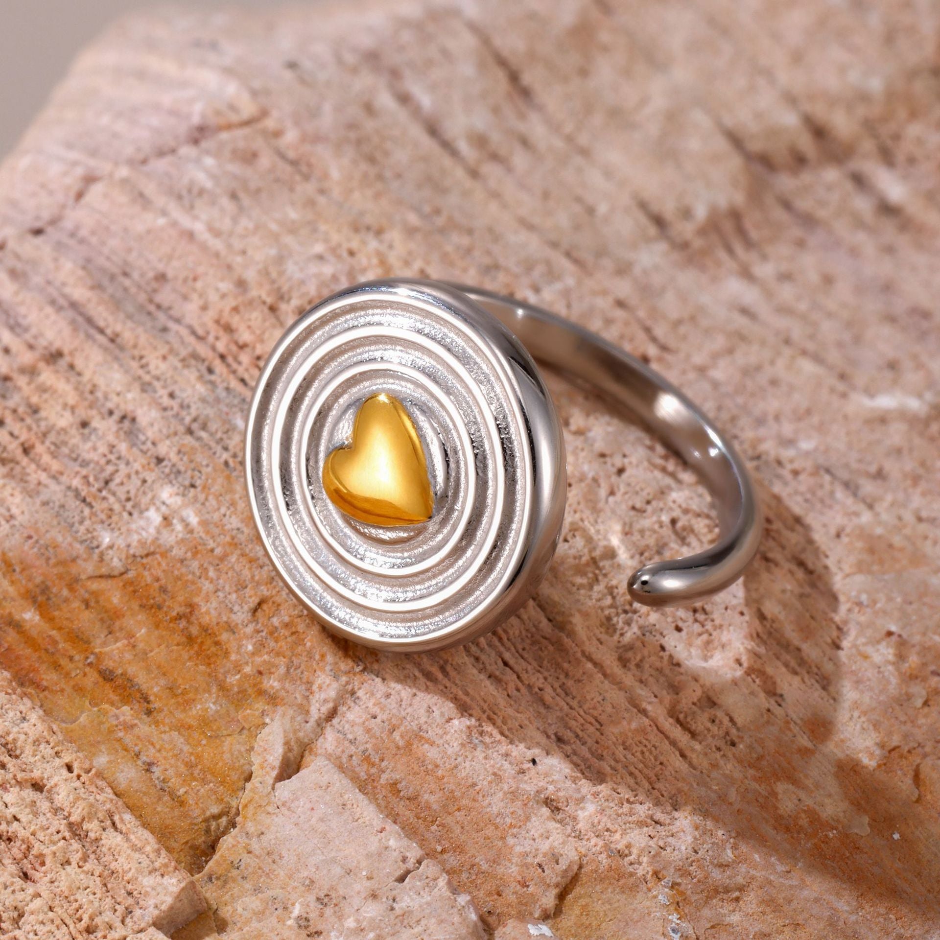 Wholesale Opening Geometric Gold Ring Titanium Steel Electroplated 18K Real Gold Rings