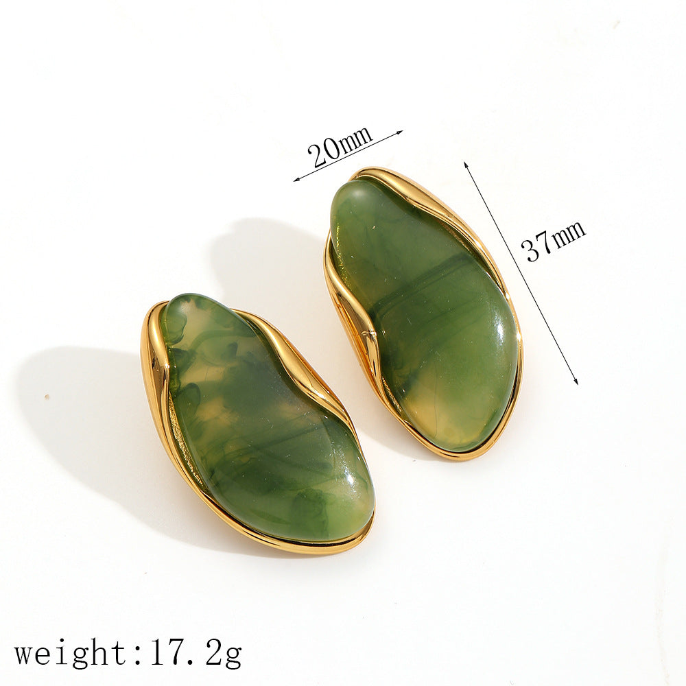Wholesale Irregular Retro Resin Earrings Gold-Tone Stainless Steel Jewelry Accessory for Resale
