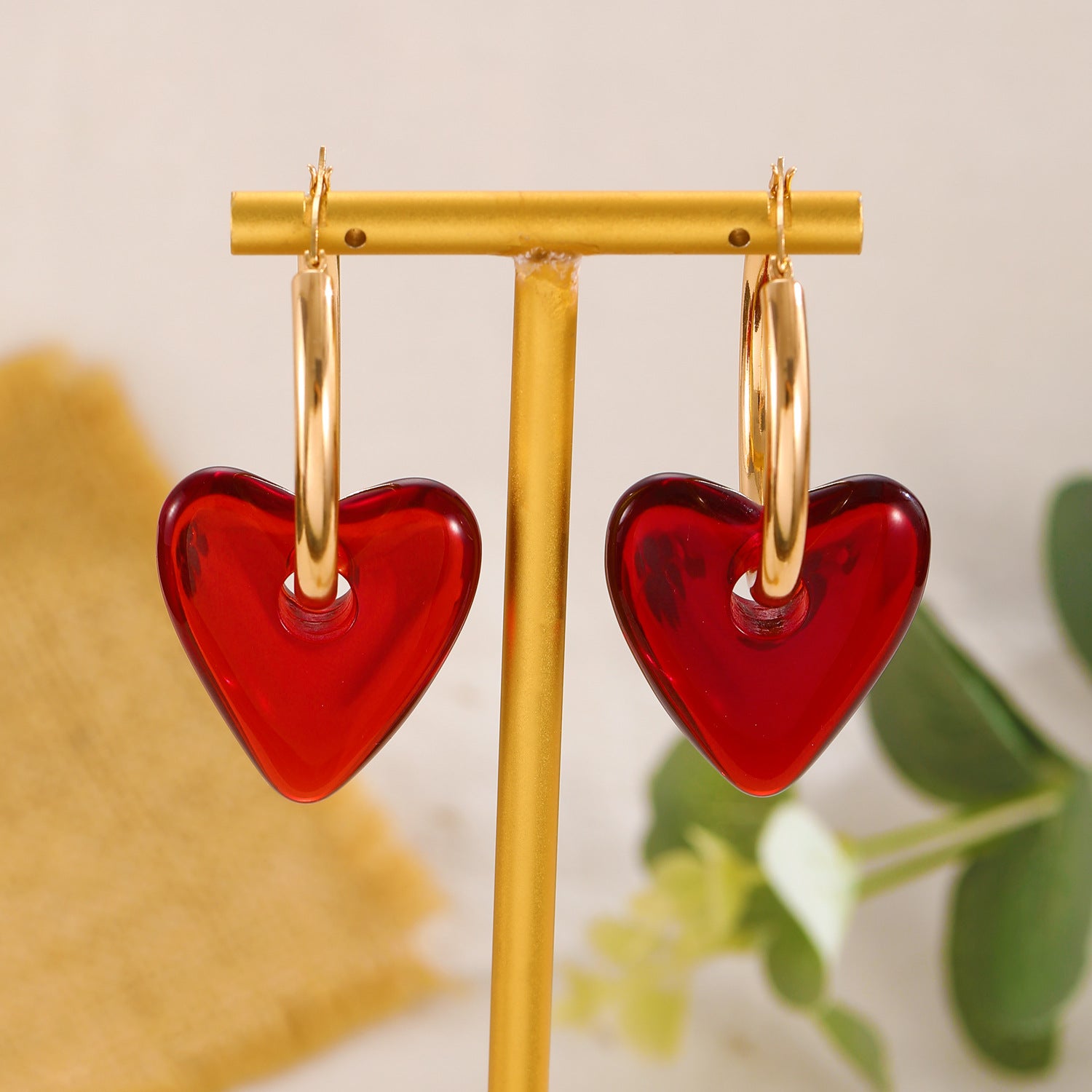 Wholesale Trendy Red Heart Hoop Earrings For Women Copper Electroplated Fashion Jewelry Accessory For Party