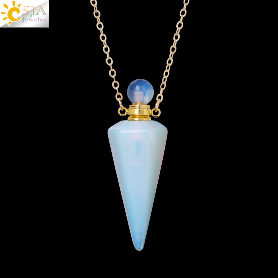 Wholesale Natural Stone Crystal Stone Hexagonal Column Perfume Bottle Necklace ACC-NE-HuaiShe002