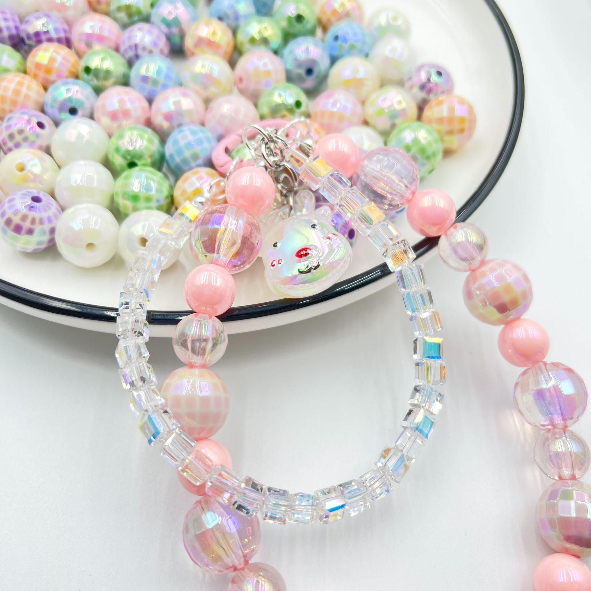 Wholesale of 10pcs 16mm UV Plated Acrylic Plaid Beads DIY Beaded Pen Accessories ACC-BDS-JFei001