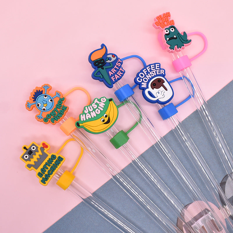 Wholesale Random 100pcs Cute Monster Straw Cover 10MM Straw Tube Cap