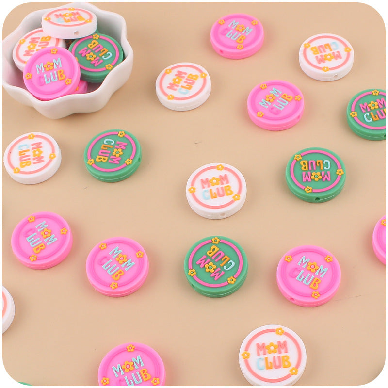 Wholesale 10pcs Cartoon Silicone MOM Round Beads ACC-BDS-GuangTian010