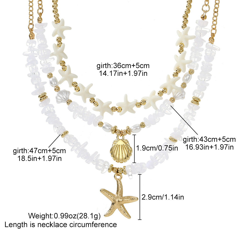 Wholesale Stylish Faux Pearl Layering Necklace Beach Starfish Shell Retro Alloy Electroplated Jewelry Fashion Accessory For Vacation Boutique Resale