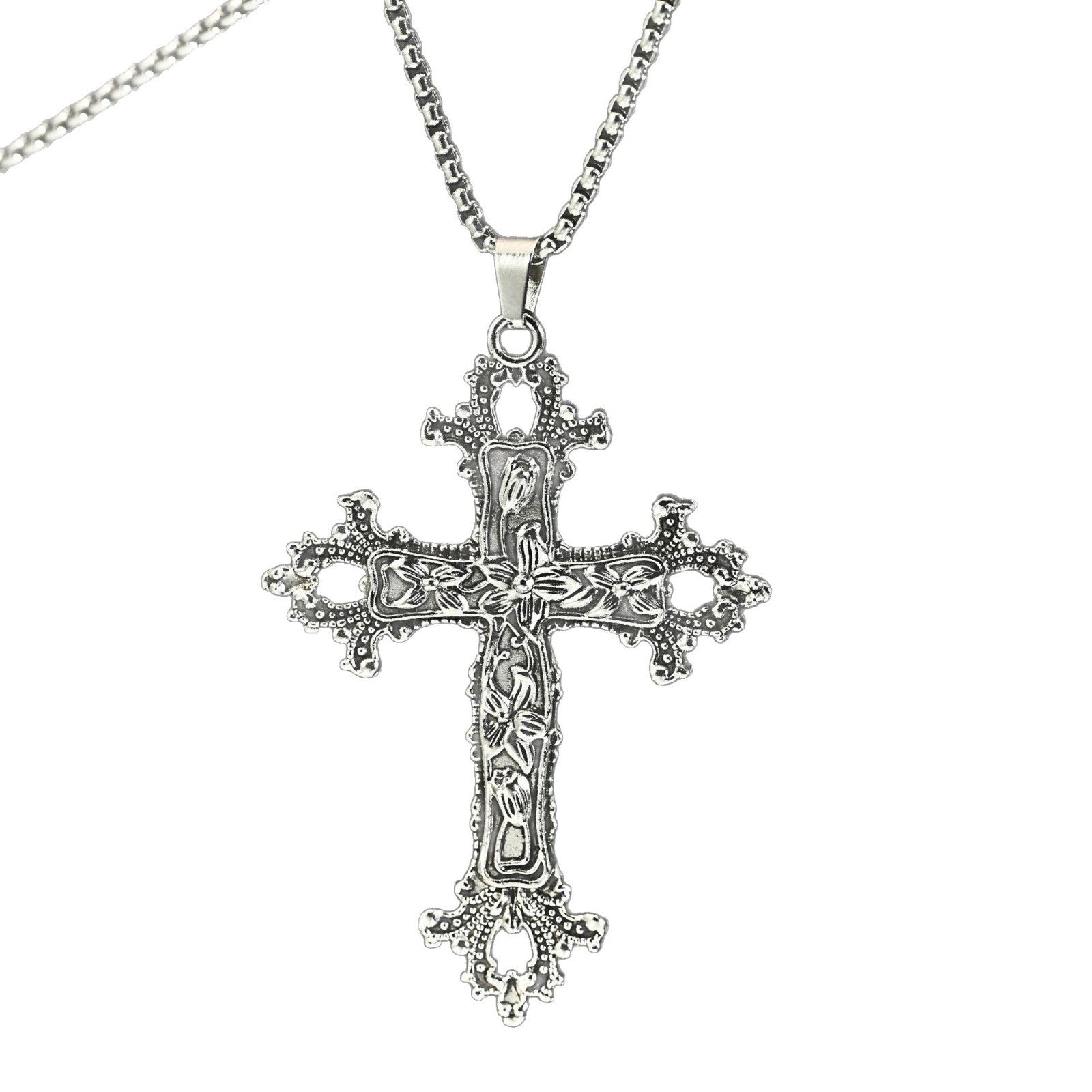 Wholesale Antique Silver Zinc Alloy Cross Necklace Hip Hop Punk Pendant Trendy Jewelry Accessory Gift Resale