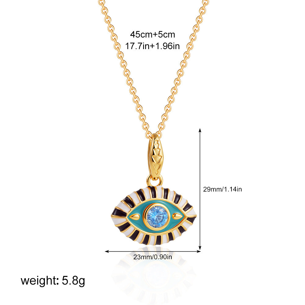 Wholesale Stainless steel 18K Gold Colored Oil Drop Devil's Eye Diamond Necklace Clavicle Chain