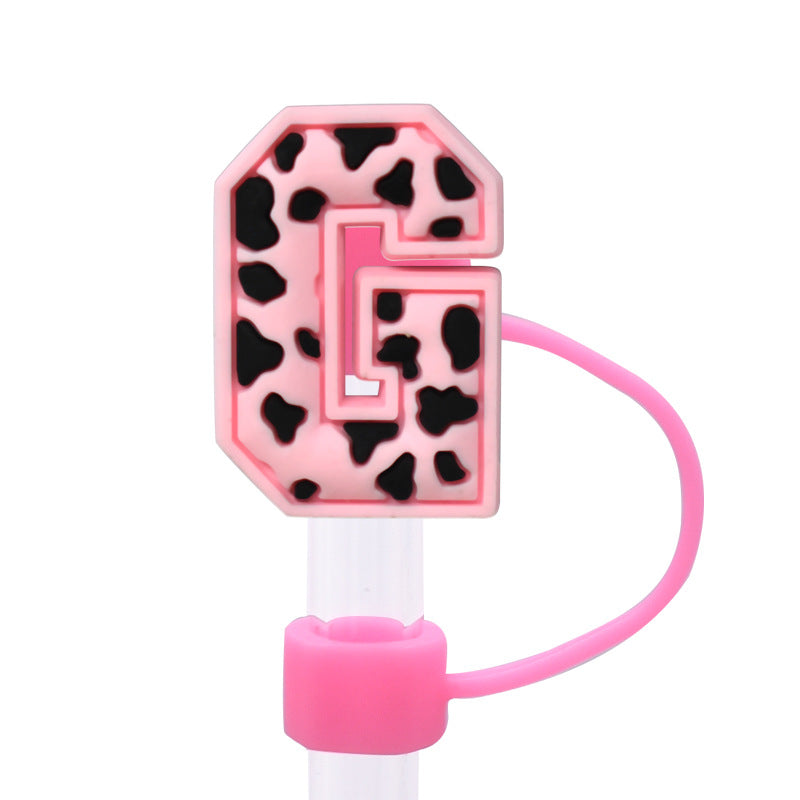 Wholesale Random 100pcs Pink leopard print cartoon Straw Cover Straw Tube Cap