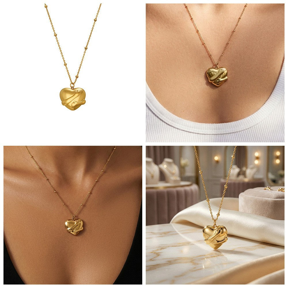 Wholesale Stainless Steel Gold-Plated Heart Pendant Necklace Fashion Jewelry Accessory