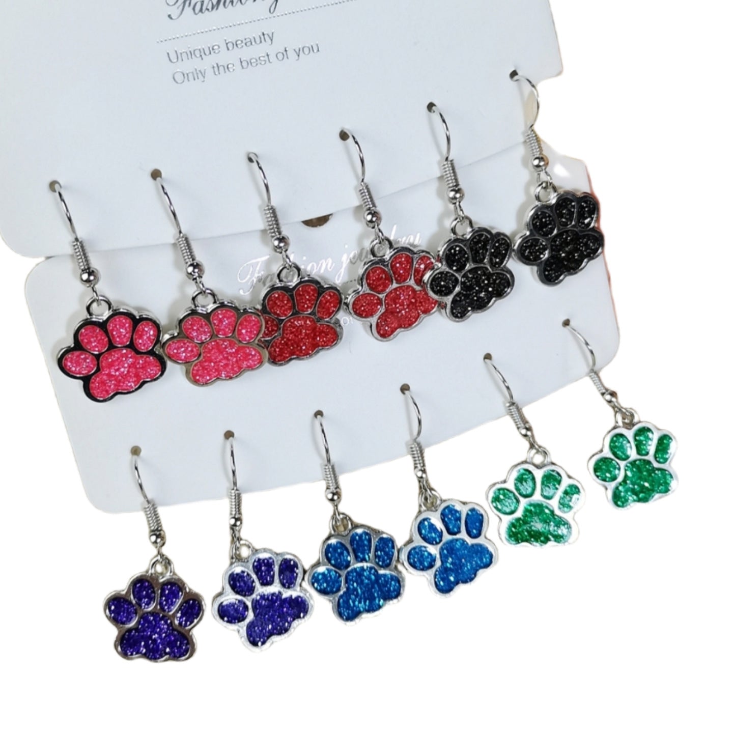 Wholesale Colorful Glitter Oil Dripping Dog Paw Earrings