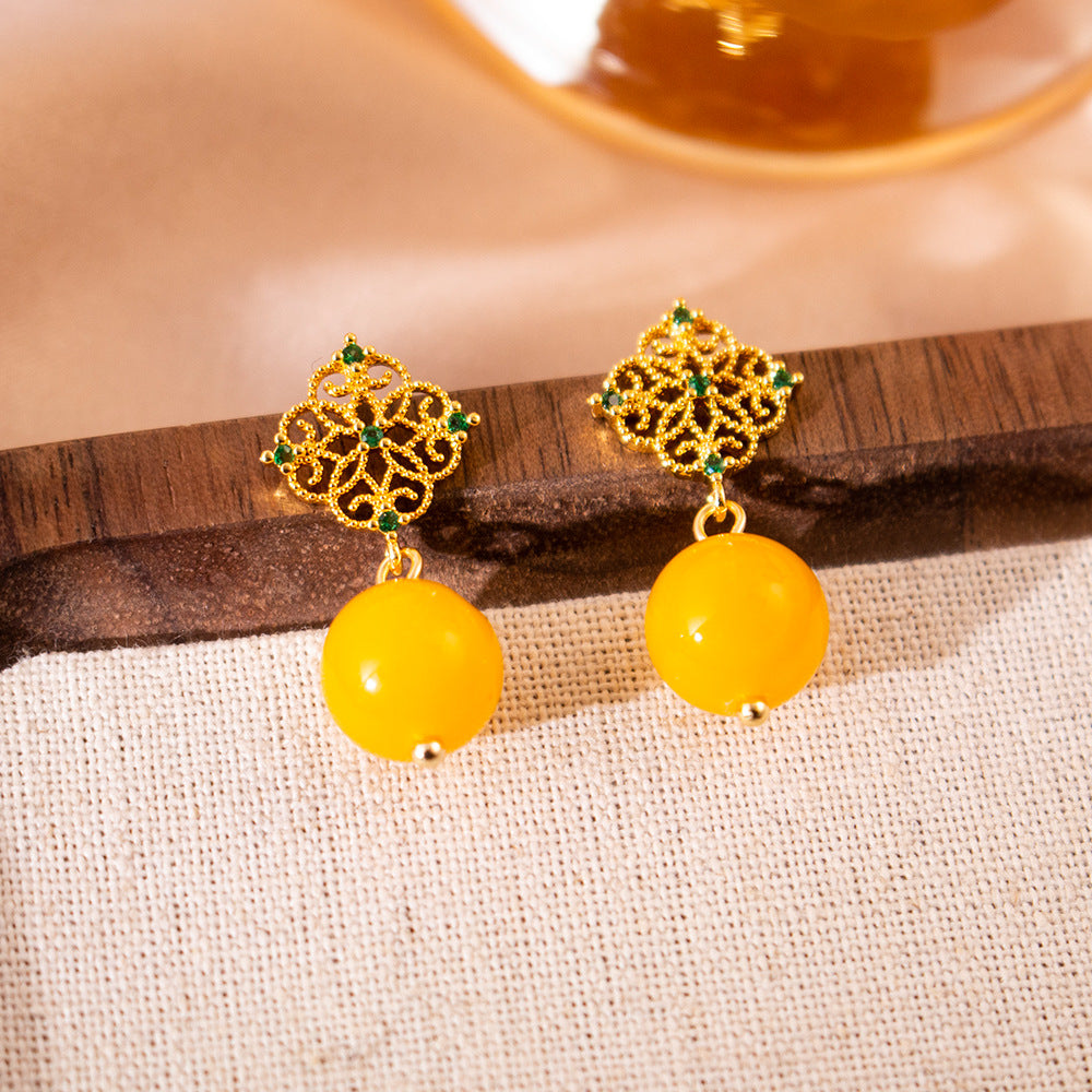 Wholesale Silver Needle  Hollow Zircon Agate Earrings