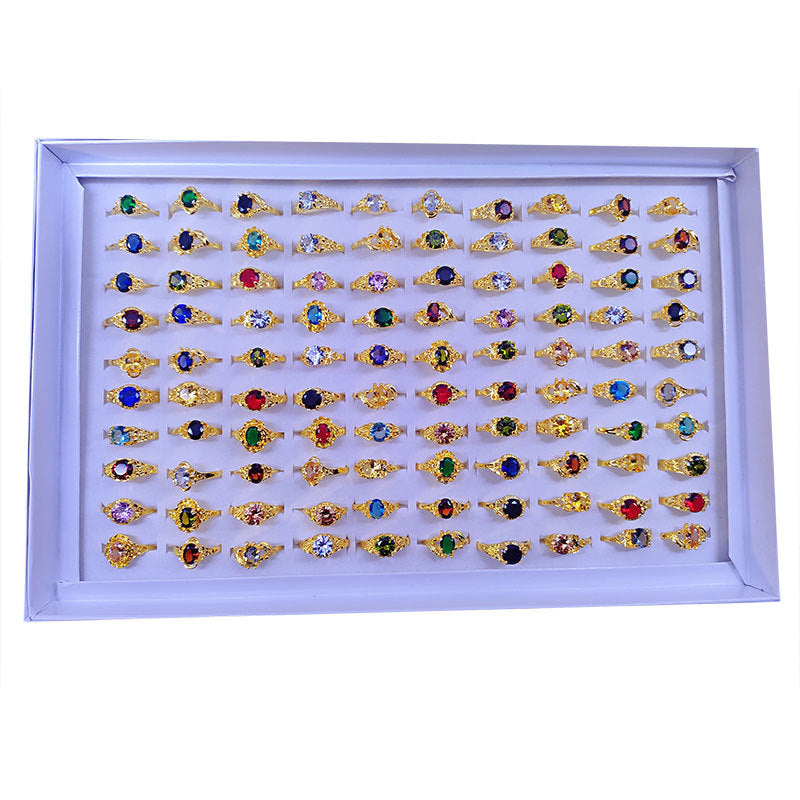 Wholesale Classic 4-Claw Crystal Zircon Ring Alloy Electroplated Gold Fashion Jewelry Accessory