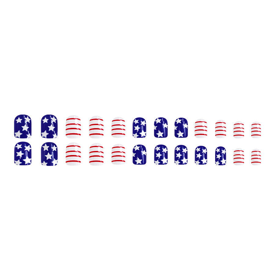 Wholesale 24 Pieces/box American Independence Day Short Striped Five-pointed Star Manicure Press-on Nails Kits Nail Stickers ACC-NS-GuaiXL037