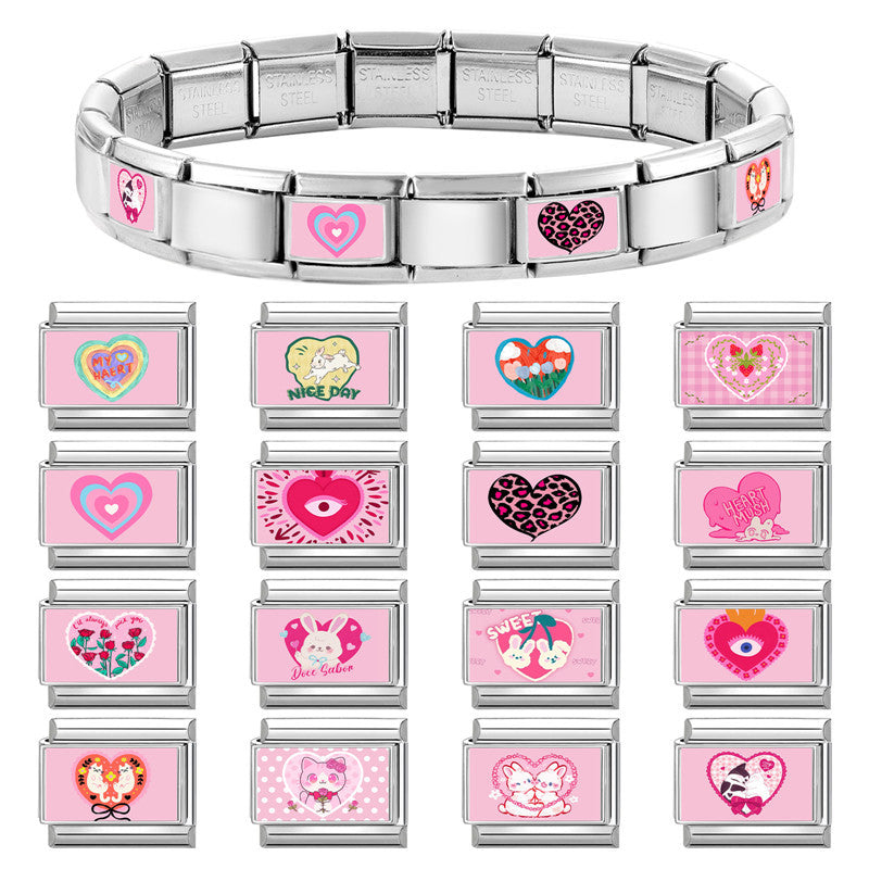 Wholesale 9mm Italian Charm Starter Bracelets DIY Heart Series Stainless Steel Composable Bracelet