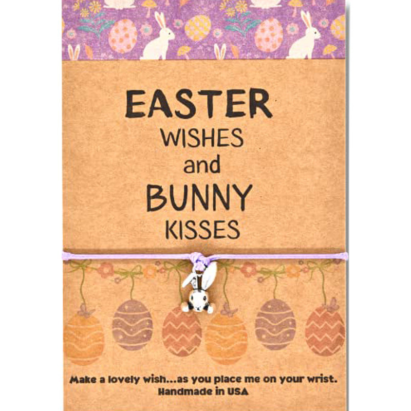 Wholesale Handmade Woven Flower Love Heart Alloy Easter Rope Woven Bunny Bracelet