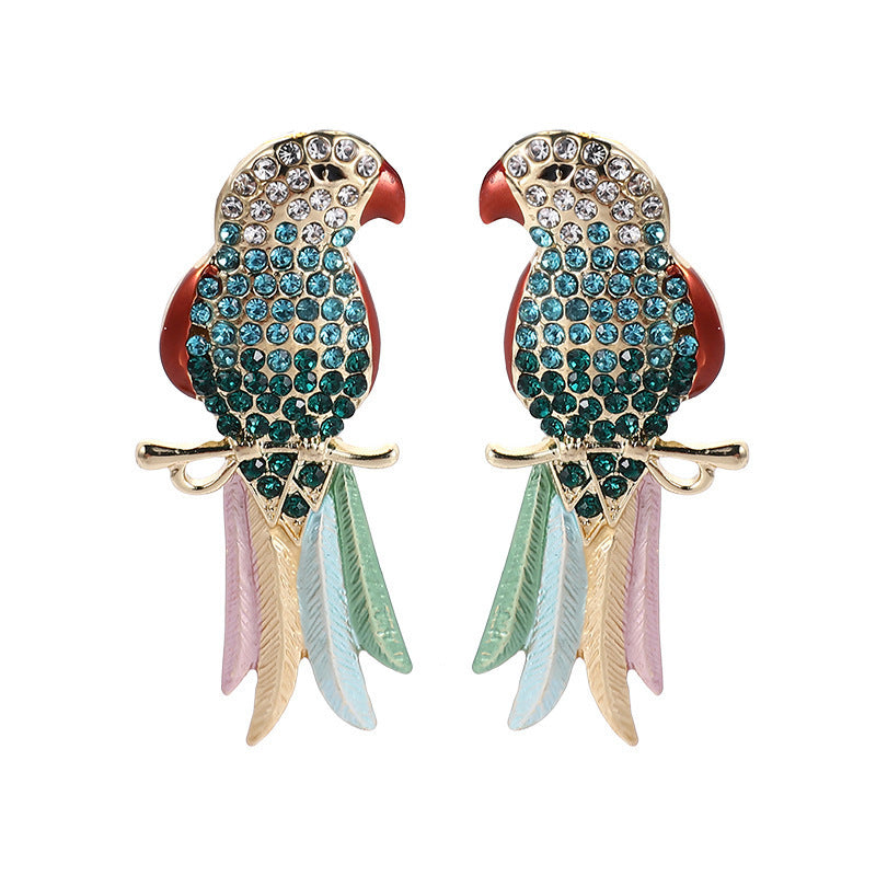 Wholesale Full Diamond Parrot Stud Earrings for Women Trendy Bird Jewelry Gift