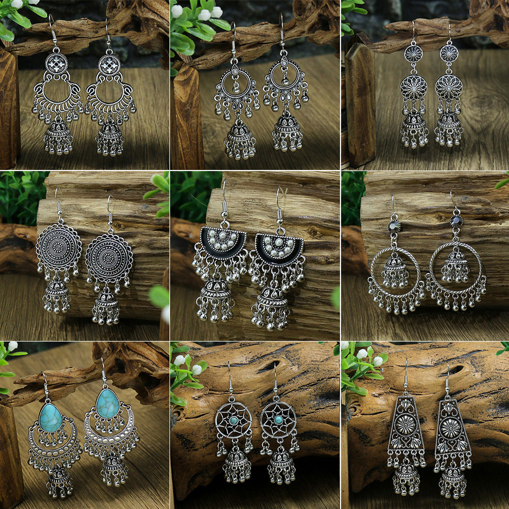 Wholesale Tribal Long Bell Tassel Earrings Alloy Jewelry Accessory for Resale