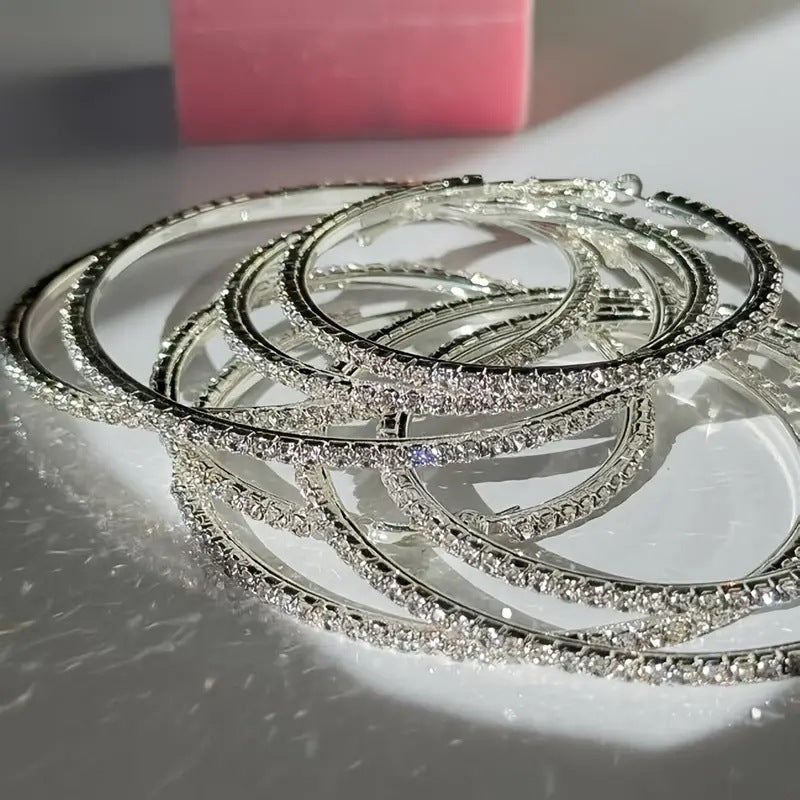 Wholesale retro flash full diamond large medium and small hoop earrings set