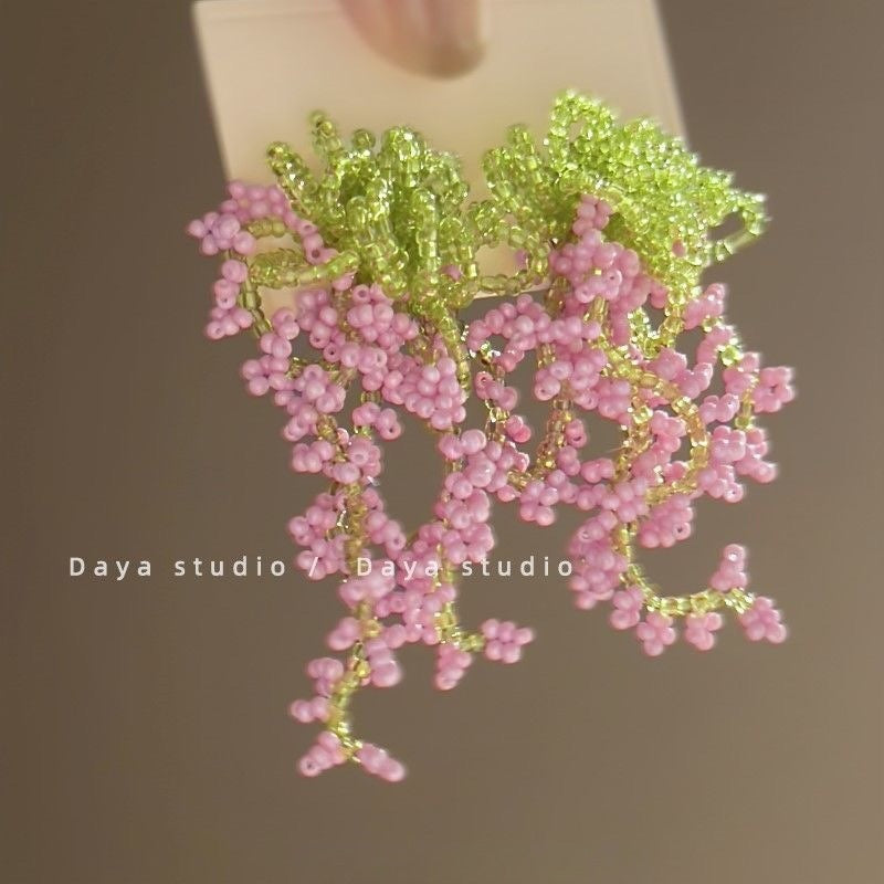 Wholesale Blue Retro Glaze Rose Flower Zircon Earrings