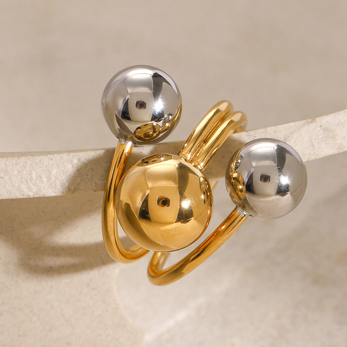 Wholesale 18k gold stainless steel gold and silver color matching three-layer line color  open ring