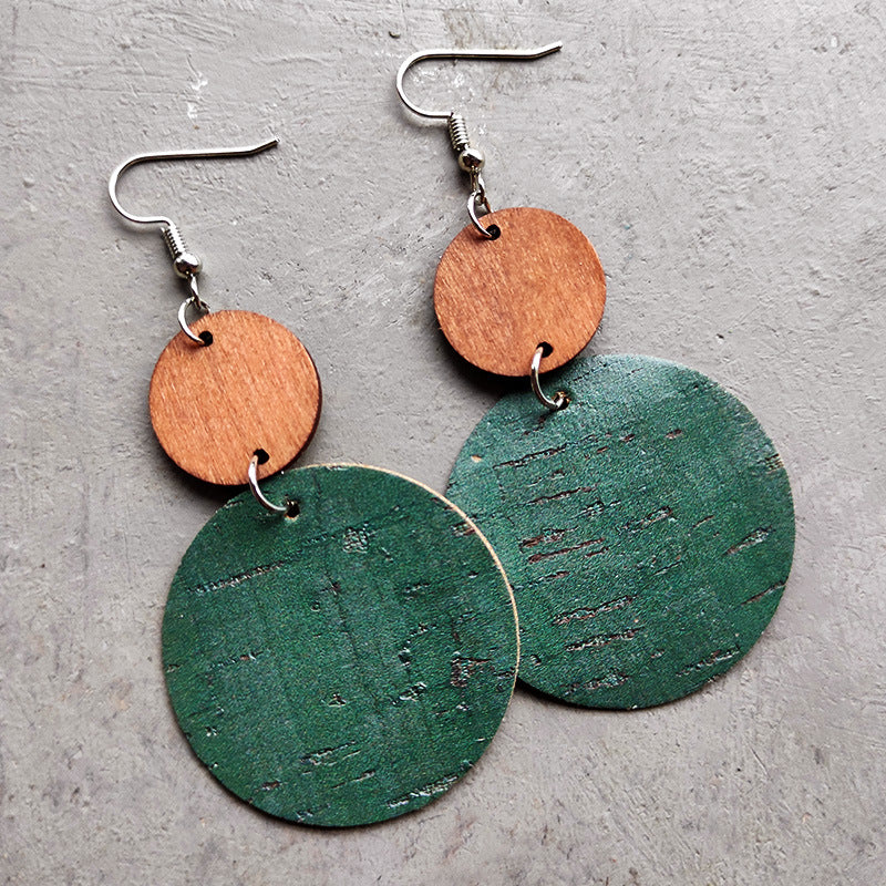Wholesale 2 pairs/  pack Leather round earrings with bark texture and Bohemian style design