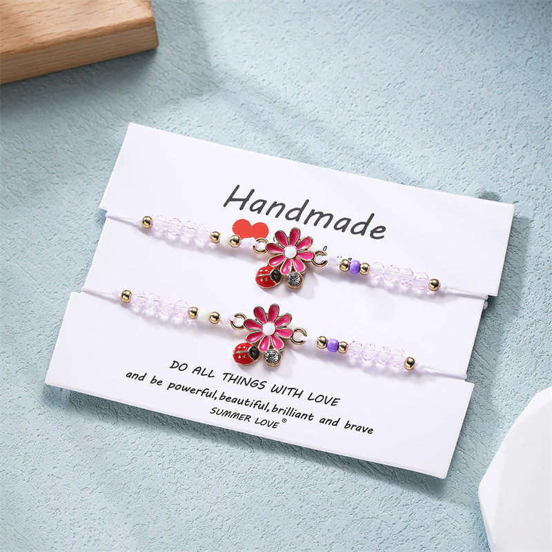 Wholesale Colorful Daisy Ladybug Beaded Knot Bracelet