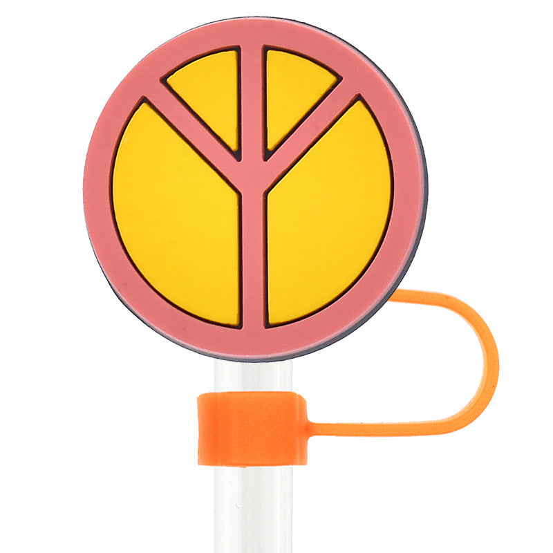 Wholesale Random 100pcs Love and Peace 10mm PVC Soft Straw Tube Cap ACC-SCR-RYY089