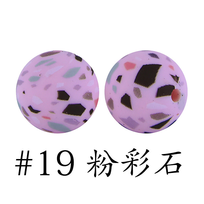Wholesale 50pcs Western Style Leopard Skull Color Aztec Printed Silicone Balls Beads ACC-BDS-HeSheng007