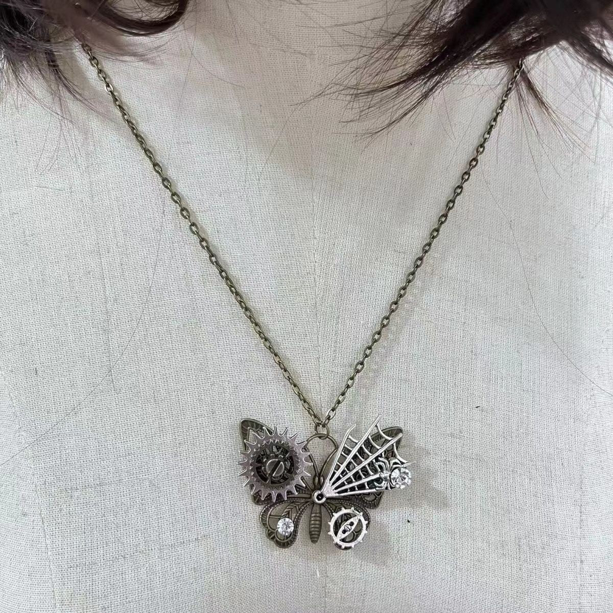 Wholesale Gothic Mechanical Gear Butterfly Pendant Necklace