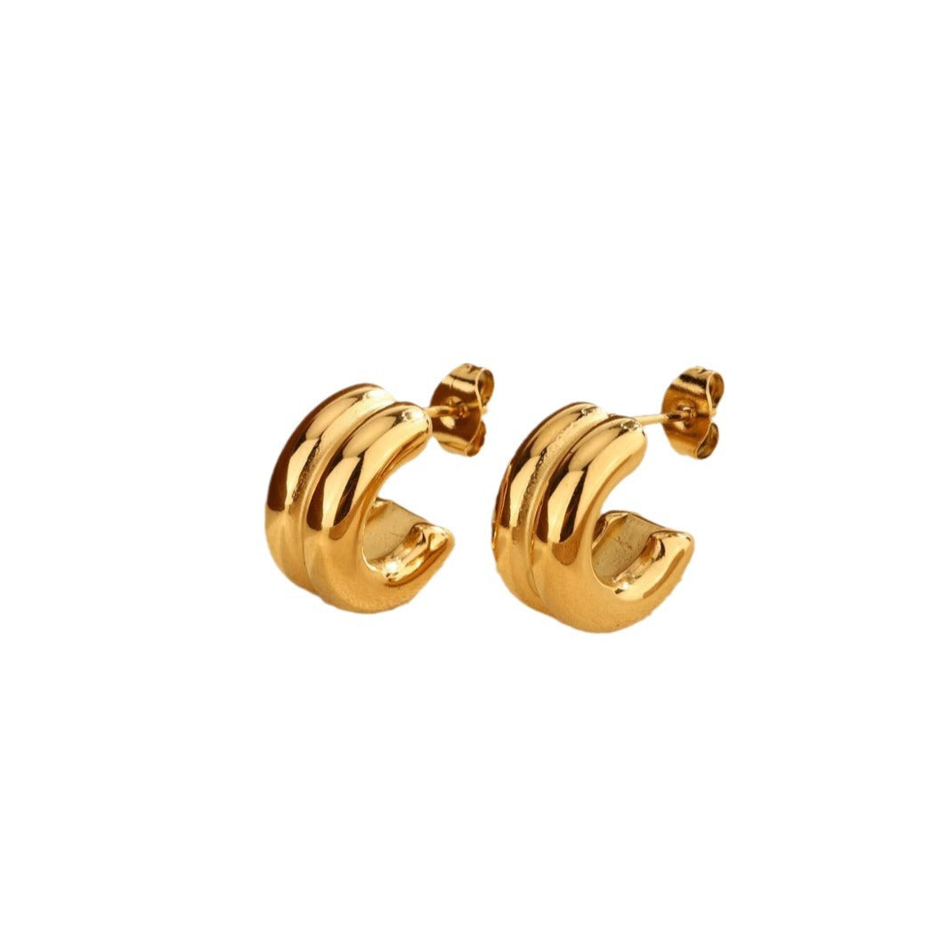 Wholesale stainless steel electroplated round gold two-tone C-shaped earrings