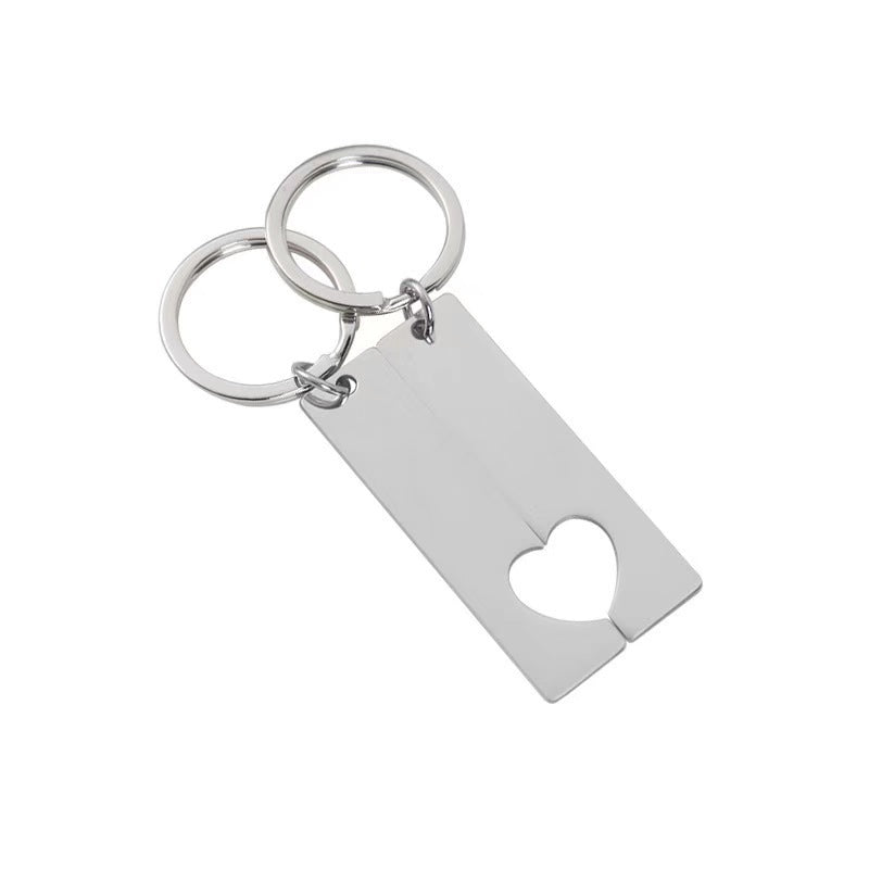 Wholesale Stylish Engravable Stainless Steel Couple Heart Keychain Fashion Accessory For Boutique Resale