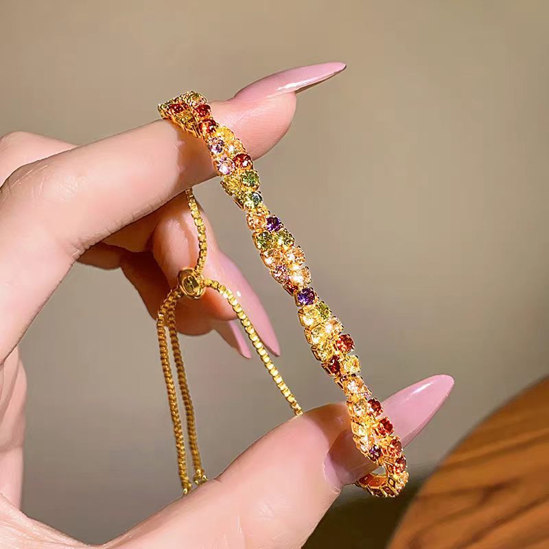 Wholesale Chic Adjustable Zircon Bracelet - Unisex Colorful Electroplated,  Boutique Resale