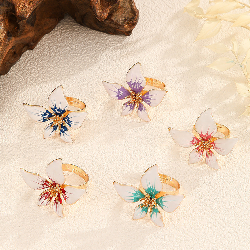 Wholesale  Flower Exaggerated Creative French Retro Elegant Metal Oil Drop  Ring