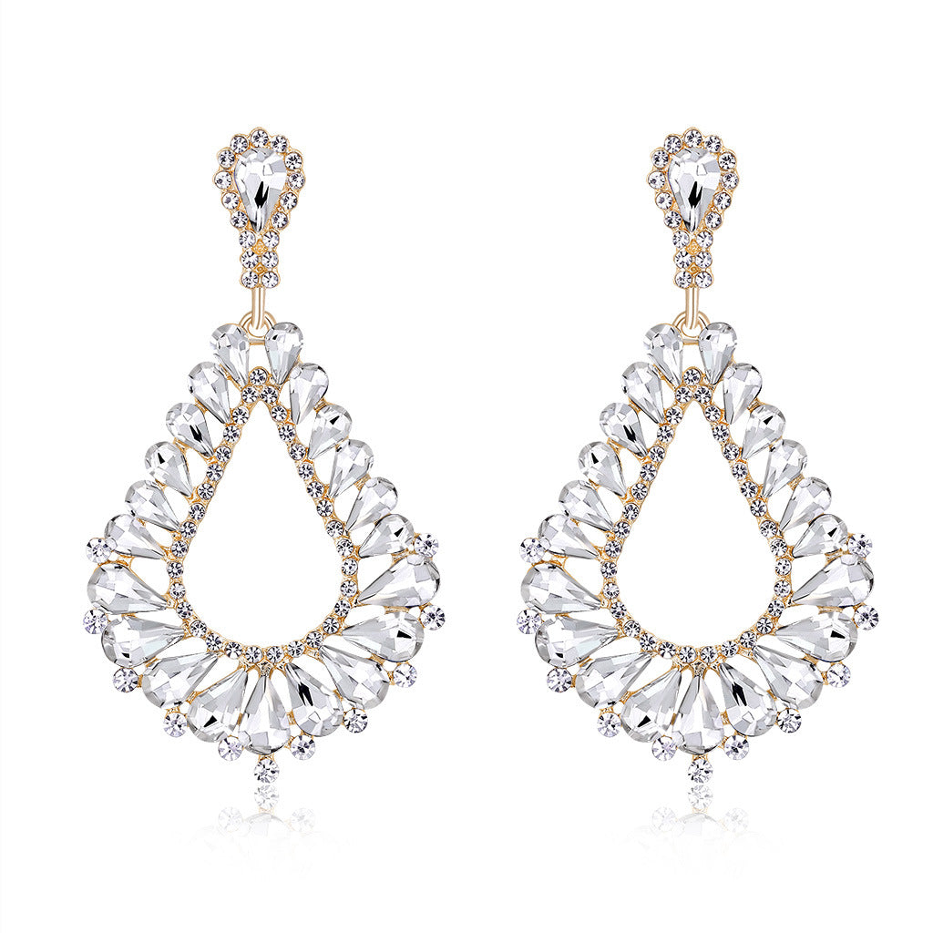 Wholesale Bohemian Exaggerated Alloy Diamond Hollow Glass Crystal Earrings