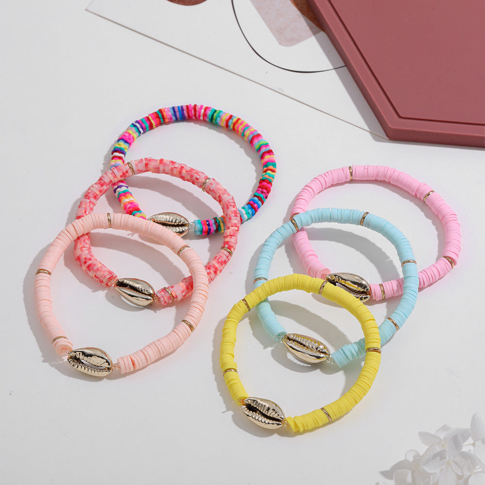 Wholesale  Bohemian Ocean  Metal Shell Bracelet Beach Colorful Soft Ceramic Bracelet